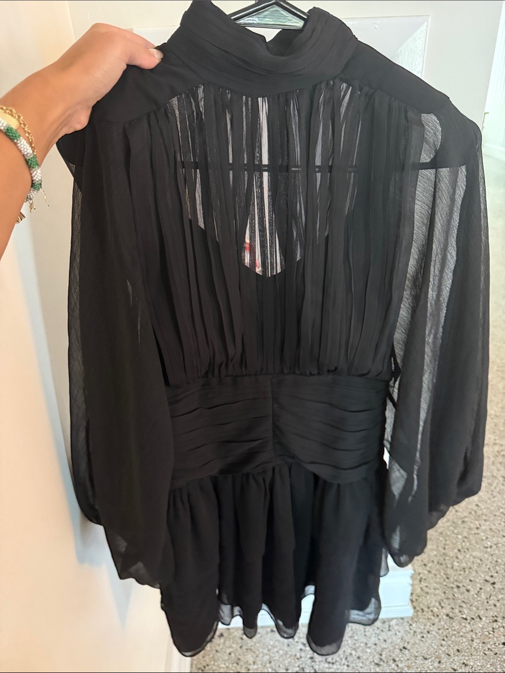 Black High-Neck Blouse with Pleated Waist